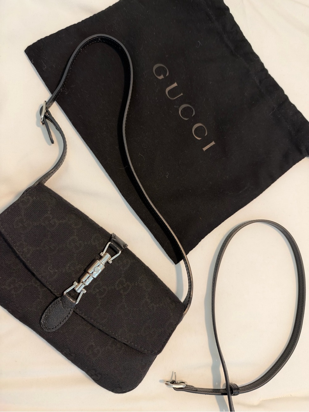Gucci Black Canvas Jackie small Bag with Silver Hardware
